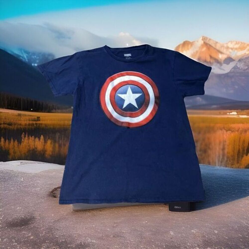 Marvel Captain‎ America Distressed Shield Logo Avengers Mens T-Shirt Medium Blue